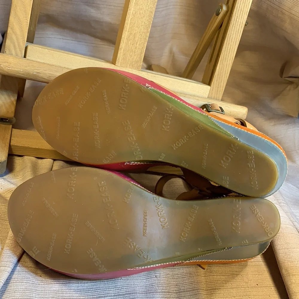 NWOT Kork-Ease leather color block wedges fun!